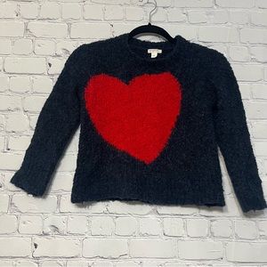 Crewcuts S 6/7 Navy Blue Fuzzy Sweater Heart Girls Wool Alpaca Blend Warm Comfy